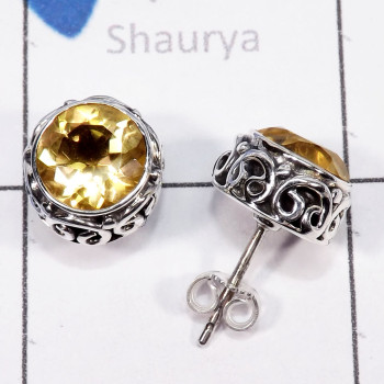 Citrine cut E - SSE914-8mm Round Multi Cut Gemstones 925 Sterling Silver Designe