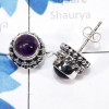 Amethyst Cab B - SSE912-6mm Round Designed Stud Earrings of 925 Sterling Silver J