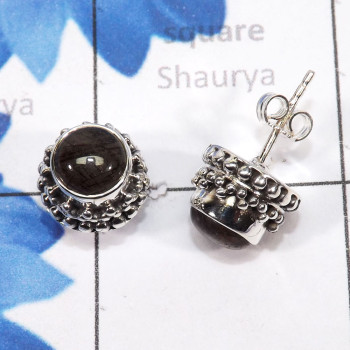 Black Rutile C - SSE912-6mm Round Designed Stud Earrings of 925 Sterling Silver J