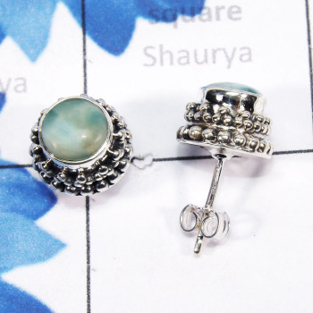 Larimar E - SSE912-6mm Round Designed Stud Earrings of 925 Sterling Silver J