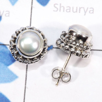 Pearl H - SSE912-6mm Round Designed Stud Earrings of 925 Sterling Silver J