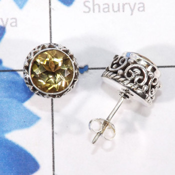 Citrine cut A - SSE911-7mm Round 925 Sterling Silver Designed Stud Earrings With