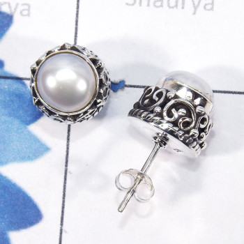 Pearl C - SSE910-7mm Round Multi Cab Gemstones Designed Stud Earrings of 9