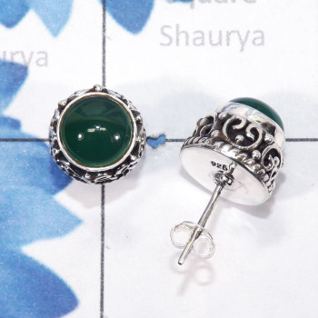 Green Onyx O - SSE910-7mm Round Multi Cab Gemstones Designed Stud Earrings of 9