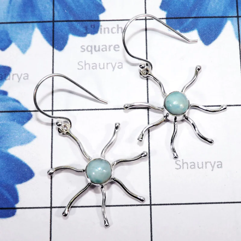 Larimar A - SDE789-6mm Round Multi Cab Gemstones Earrings With 925 Sterling Larimar A - SDE789-6mm Round Multi Cab Gemstones Earrings With 925 Sterling