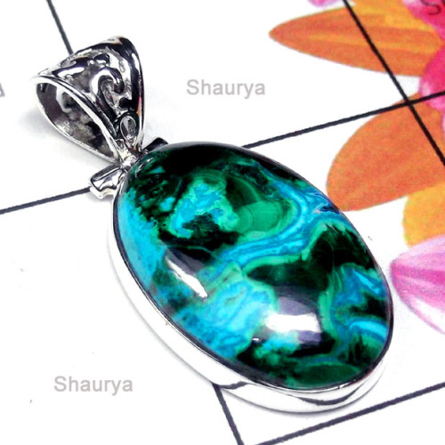 Shattuckite C - ISP994-Exclusive Silver Precious Gemstone Pendant Shattuckite C - ISP994-Exclusive Silver Precious Gemstone Pendant