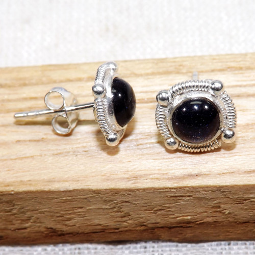 Blue Sand Stone B - BLE999-5mm Round LightWeight Stud Earrings of 925 Sterling Silve