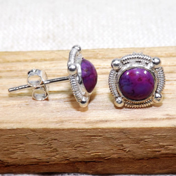 Purple Turquoise C - BLE999-5mm Round LightWeight Stud Earrings of 925 Sterling Silve
