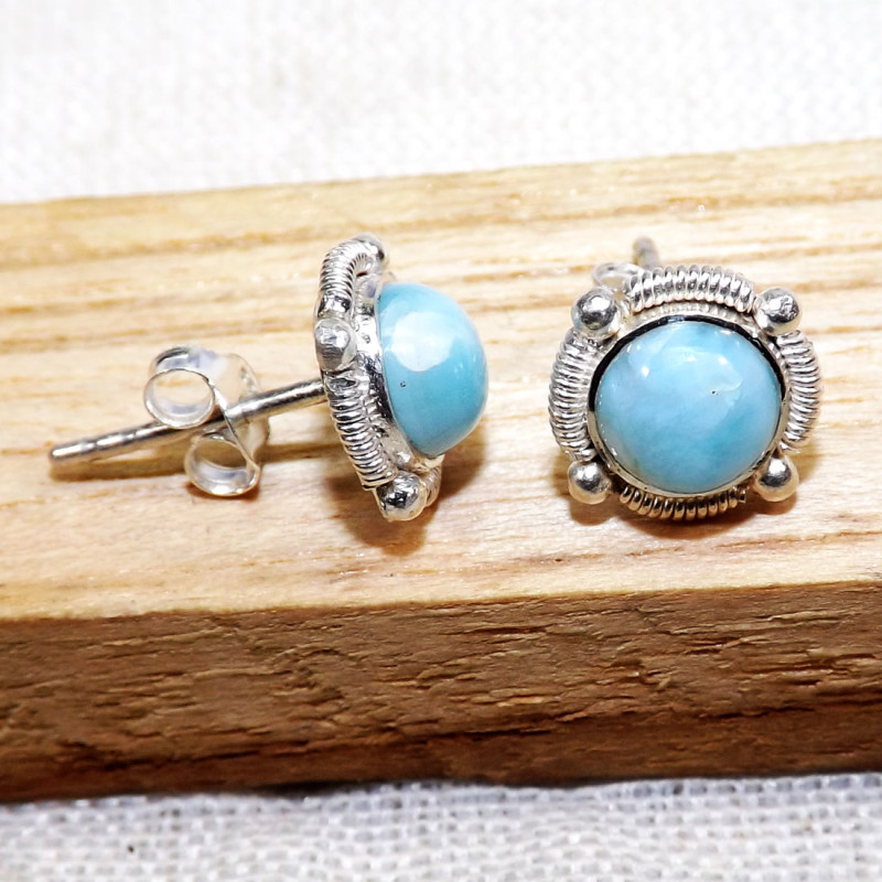 Larimar F - BLE999-5mm Round LightWeight Stud Earrings of 925 Sterling Silve Larimar F - BLE999-5mm Round LightWeight Stud Earrings of 925 Sterling Silve