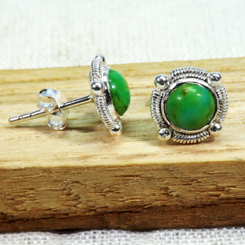 Green Turquoise C - BLE998-5mm Small Designed Stud Earrings of 925 Sterling Silver &