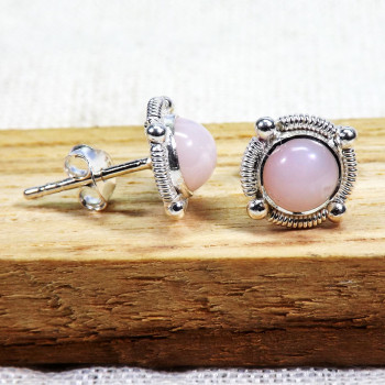 Pink Opal D - BLE998-5mm Small Designed Stud Earrings of 925 Sterling Silver & Pink Opal D - BLE998-5mm Small Designed Stud Earrings of 925 Sterling Silver &