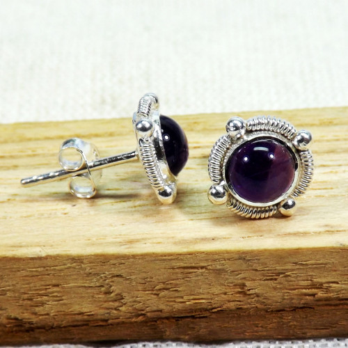 Amethyst E - BLE998-5mm Small Designed Stud Earrings of 925 Sterling Silver &