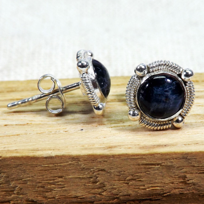 Pietersite Jasper G - BLE998-5mm Small Designed Stud Earrings of 925 Sterling Silver & Pietersite Jasper G - BLE998-5mm Small Designed Stud Earrings of 925 Sterling Silver &