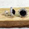 Black Onyx Cut H - BLE998-5mm Small Designed Stud Earrings of 925 Sterling Silver &