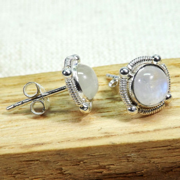 Rainbow Moonstone J - BLE998-5mm Small Designed Stud Earrings of 925 Sterling Silver &