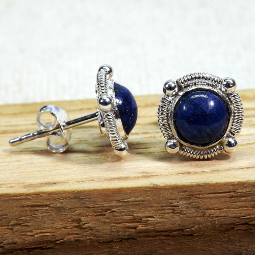 Lapis O - BLE998-5mm Small Designed Stud Earrings of 925 Sterling Silver &