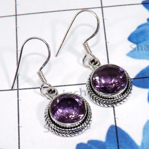 Amethyst Cut B - SDE784-Multi Cut Gemstone Designed 925 Sterling Silver Earrings 