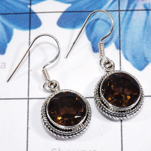 Smokey Cut C - SDE784-Multi Cut Gemstone Designed 925 Sterling Silver Earrings 