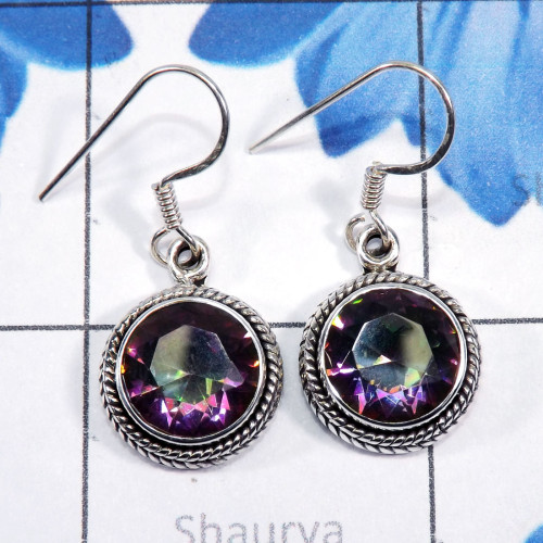 Mystic quartz D - SDE784-Multi Cut Gemstone Designed 925 Sterling Silver Earrings 