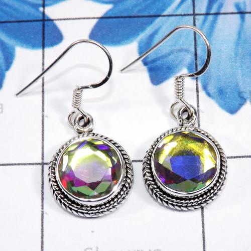 Rainbow Mystic O - SDE784-Multi Cut Gemstone Designed 925 Sterling Silver Earrings 