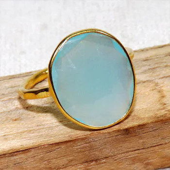 Aqua Chalcedony A - BGR970-18crt Gold Plated 925 Sterling Silver Rings With Natural Aqua Chalcedony A - BGR970-18crt Gold Plated 925 Sterling Silver Rings With Natural