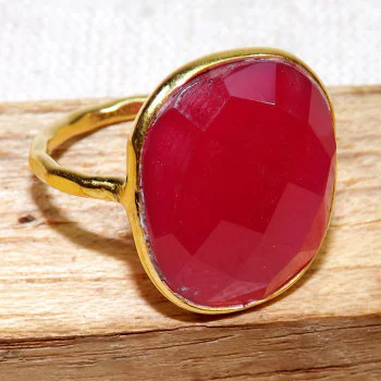 Red Onyx Cut B - BGR970-18crt Gold Plated 925 Sterling Silver Rings With Natural Red Onyx Cut B - BGR970-18crt Gold Plated 925 Sterling Silver Rings With Natural
