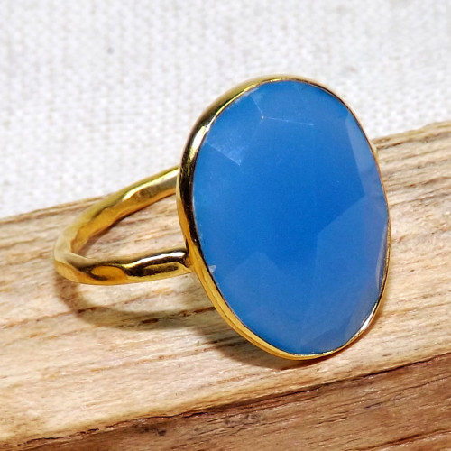 Blue Chalcedony C - BGR970-18crt Gold Plated 925 Sterling Silver Rings With Natural Blue Chalcedony C - BGR970-18crt Gold Plated 925 Sterling Silver Rings With Natural