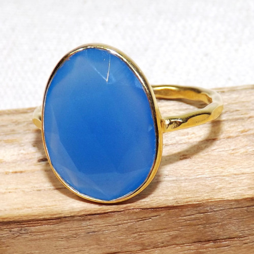 Blue Chalcedony A - BGR969-925 Sterling Silver 18crt Gold Plated Rings Jewellery