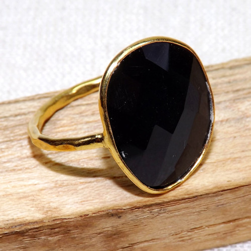 Black Onyx Cut D - BGR969-925 Sterling Silver 18crt Gold Plated Rings Jewellery