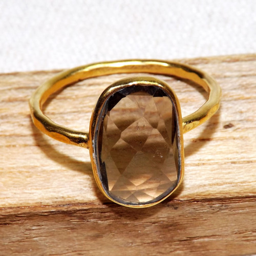 Smokey Cut E - BGR969-925 Sterling Silver 18crt Gold Plated Rings Jewellery
