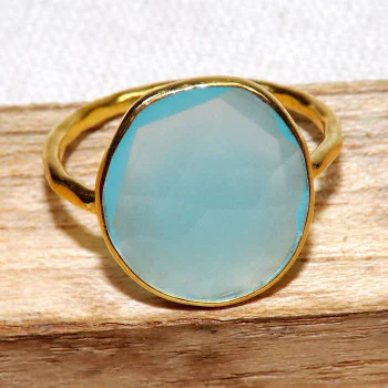 Aqua Chalcedony O - BGR969-925 Sterling Silver 18crt Gold Plated Rings Jewellery Aqua Chalcedony O - BGR969-925 Sterling Silver 18crt Gold Plated Rings Jewellery