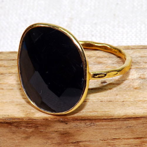 Black Onyx H - BGR968-Light Weight Rings of 18crt Gold Plated 925 Sterling Silv
