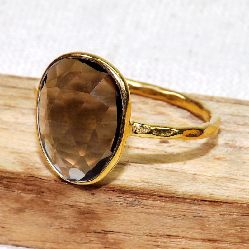 Smokey Cut I - BGR968-Light Weight Rings of 18crt Gold Plated 925 Sterling Silv Smokey Cut I - BGR968-Light Weight Rings of 18crt Gold Plated 925 Sterling Silv