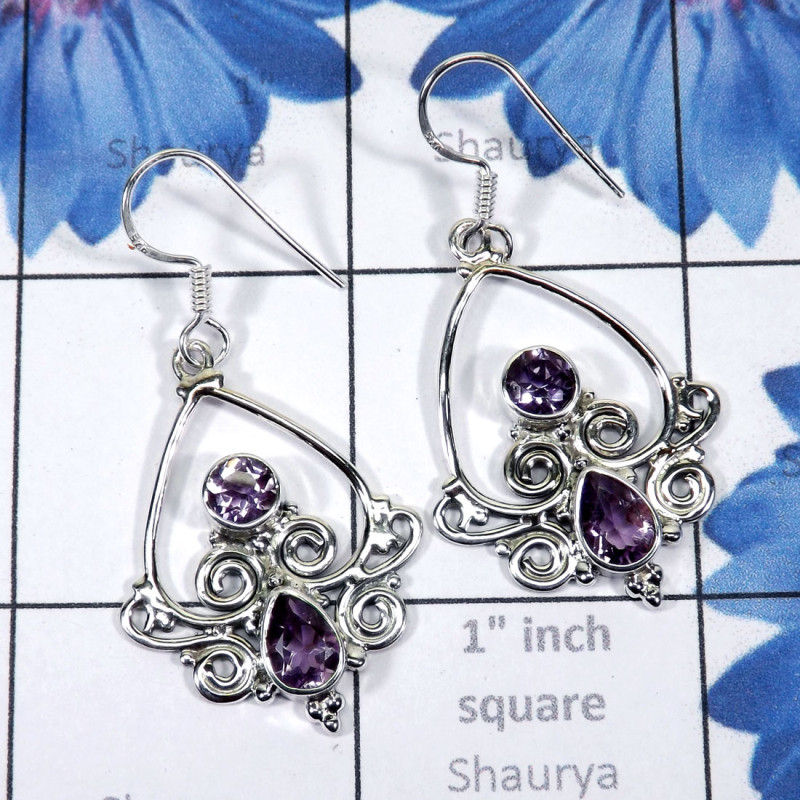 Amethyst Cut C - FLE990-925 Exclusive Sterling Silver Filigree Earrings of Beauti
