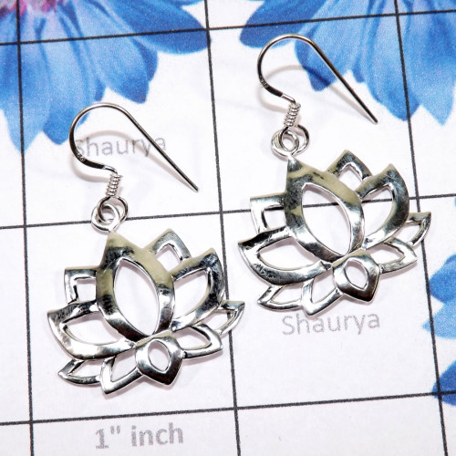 Plain Silver Earring O - PCJ998-Exclusive Lotus Flower Designed 925 Sterling Silver Earri Plain Silver Earring O - PCJ998-Exclusive Lotus Flower Designed 925 Sterling Silver Earri