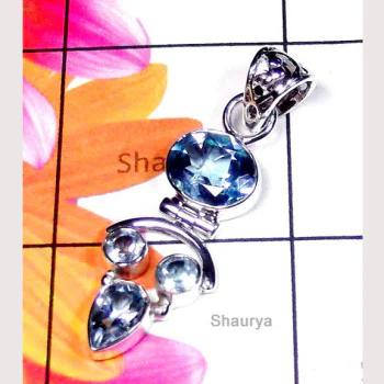 Blue Topaz C - SD995-Exclusive Multi Gemstone Designer Pendant