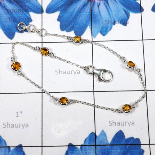 Citrine cut A - SBB916-Multi Cut Gemstone Bezal Braclets of 925 Sterling Silver Citrine cut A - SBB916-Multi Cut Gemstone Bezal Braclets of 925 Sterling Silver