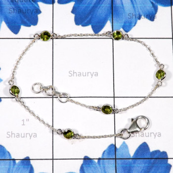 Peridot B - SBB916-Multi Cut Gemstone Bezal Braclets of 925 Sterling Silver Peridot B - SBB916-Multi Cut Gemstone Bezal Braclets of 925 Sterling Silver