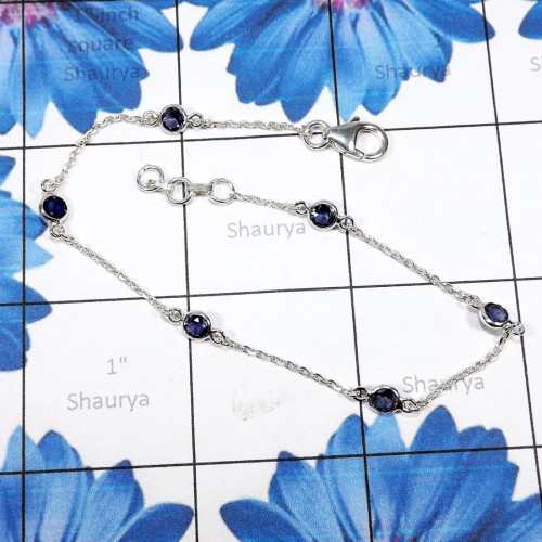 Iolite cut C - SBB916-Multi Cut Gemstone Bezal Braclets of 925 Sterling Silver Iolite cut C - SBB916-Multi Cut Gemstone Bezal Braclets of 925 Sterling Silver