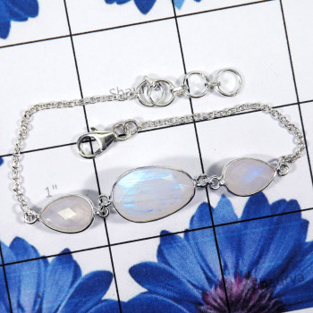 Rainbow moonstone O - SBB915-Beautiful Bezal 925 Sterling Silver Braclets With Geniune Rainbow moonstone O - SBB915-Beautiful Bezal 925 Sterling Silver Braclets With Geniune