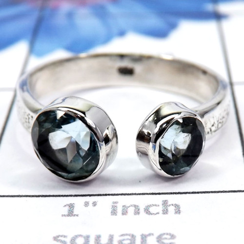 Blue Topaz A - SDR731-Geniune Gemstones Adjustable Round Shape Rings of 925 ste