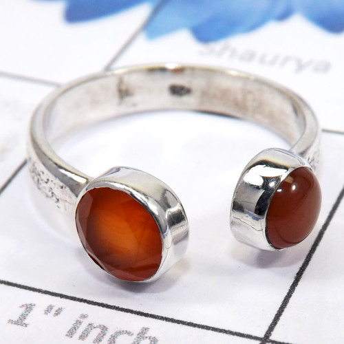 Carnelian Cut & Cab C - SDR731-Geniune Gemstones Adjustable Round Shape Rings of 925 ste