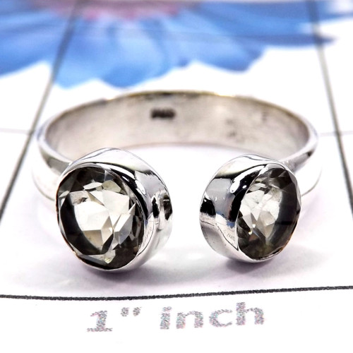 Green Amethyst D - SDR731-Geniune Gemstones Adjustable Round Shape Rings of 925 ste