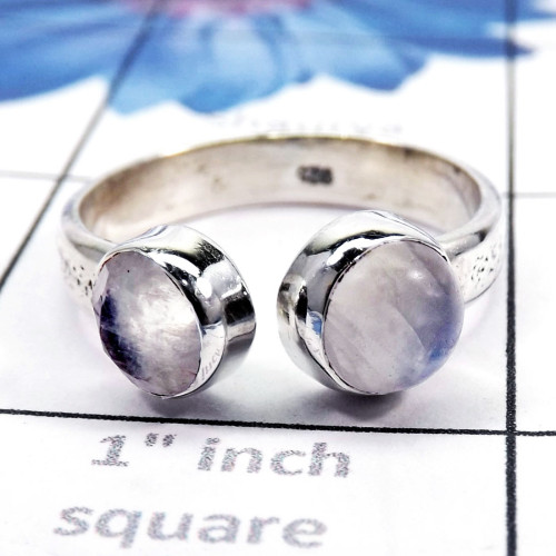 Rainbow Moonstone Cut & Cab I - SDR731-Geniune Gemstones Adjustable Round Shape Rings of 925 ste