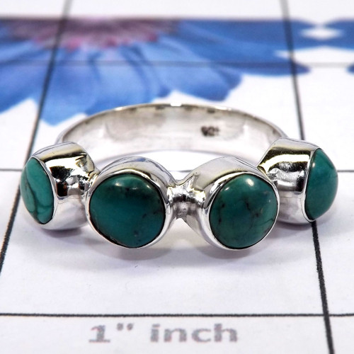 Blue Copper Turquoise C - SDR730-Unique Round Gemstones Rings of 925 Sterling Silver & Pre