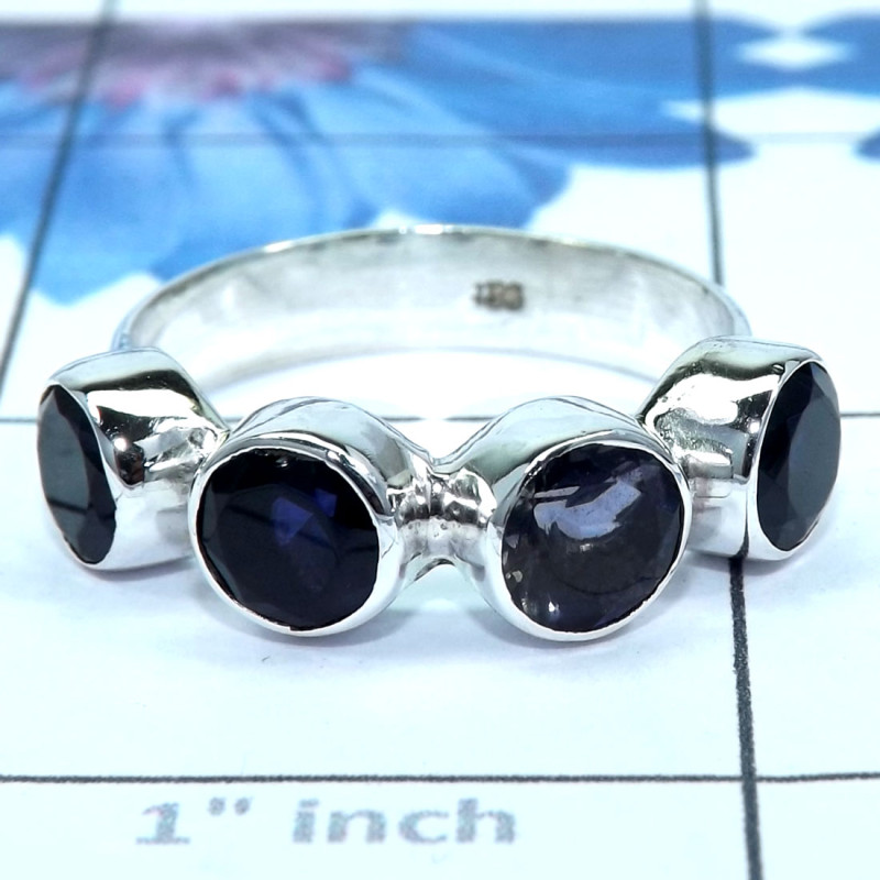 Iolite cut D - SDR730-Unique Round Gemstones Rings of 925 Sterling Silver & Pre