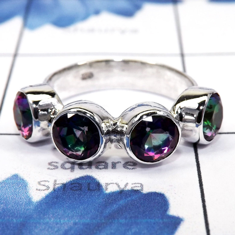 Mystic Quartz G - SDR730-Unique Round Gemstones Rings of 925 Sterling Silver & Pre