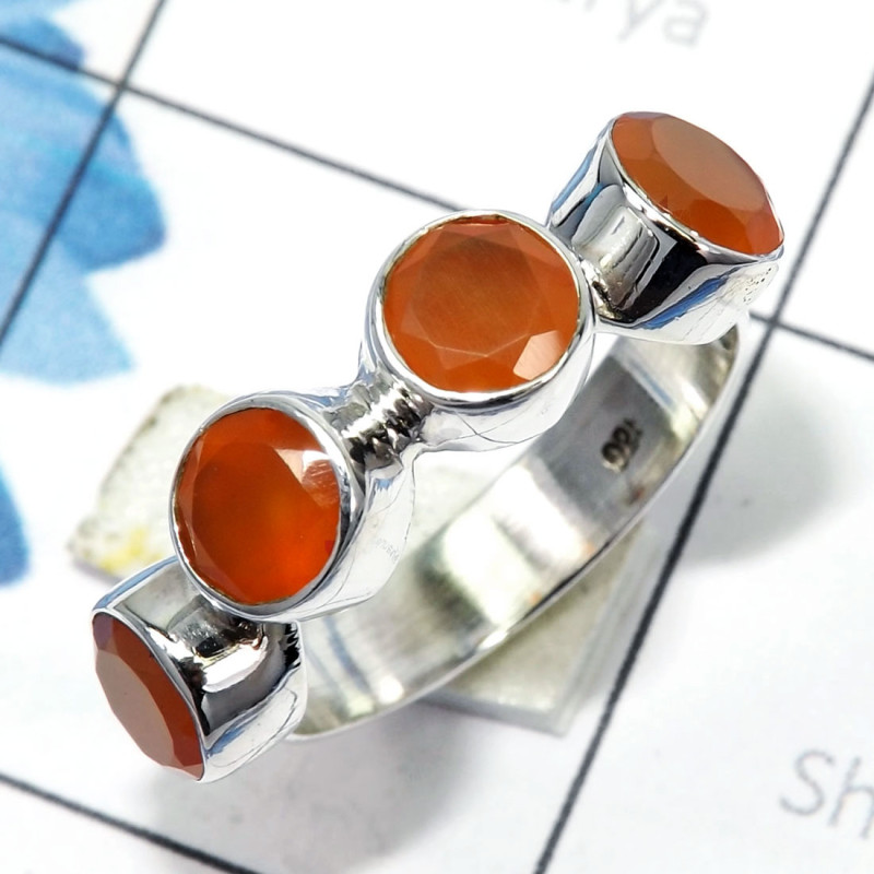 Carnelian Cut O - SDR730-Unique Round Gemstones Rings of 925 Sterling Silver & Pre