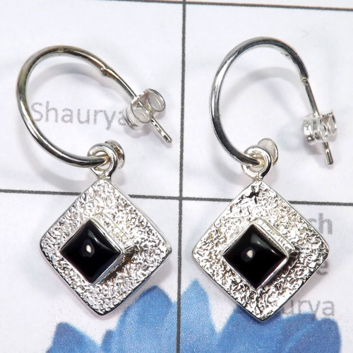 Black Onyx D - SSE909-Detachable Pretty Women Earring Made In 925 sterling Silv