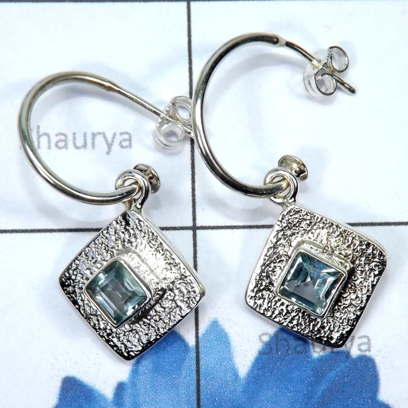 Blue Topaz E - SSE909-Detachable Pretty Women Earring Made In 925 sterling Silv